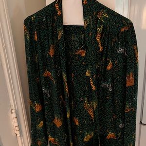 Hunter Green JCrew Tie neck animal blouse